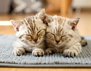 Two adorable kittens cuddling on a rug