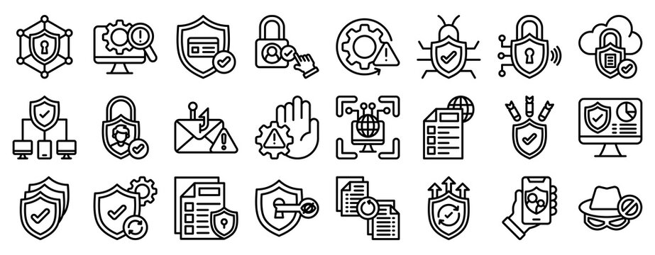 Network Security Icon Set Collection Outline Style. Vector illustration.