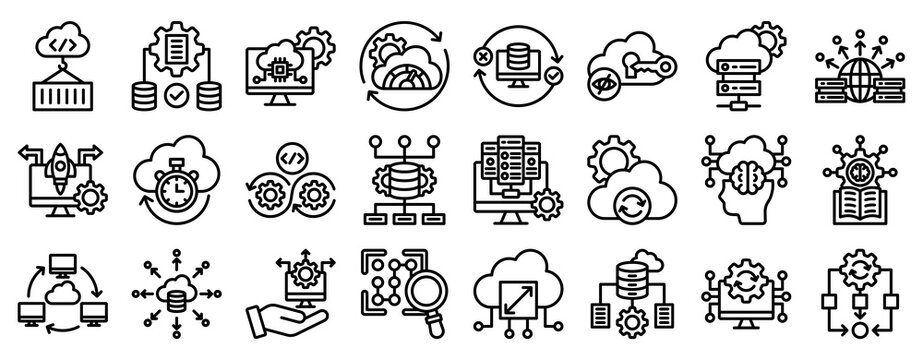 Cloud Automation Icon Set Collection Outline Style. Vector illustration.