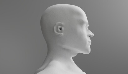 Gypsum man head sculpture - side view - 3D illustration
