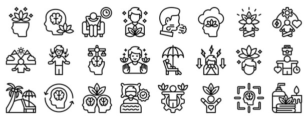 Stress Relief Icon Set Collection Outline Style. Vector illustration.