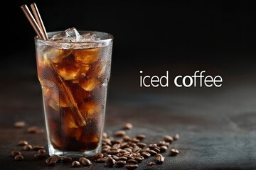 Refreshing iced coffee drink in a clear glass with ice cubes