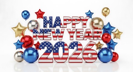 New year 2026 message with patriotic balloons