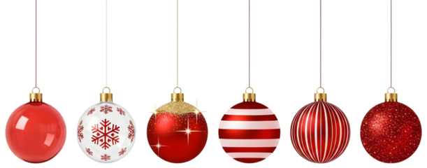 Set of Hanging Red White Christmas Ornaments transparent background