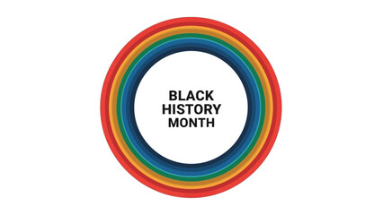 Black history month celebrated with a colorful concentric circle design featuring the text black history month in the center against a white background