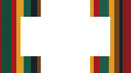 Abstract vertical stripes in warm earthy tones and deep greens create a decorative border framing a central white copy space for text or images
