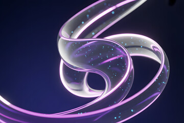 Abstract Illuminated Wave: An ethereal, translucent glass wave glows with an inner light and captivating patterns, its elegant form curving gracefully against a deep backdrop.