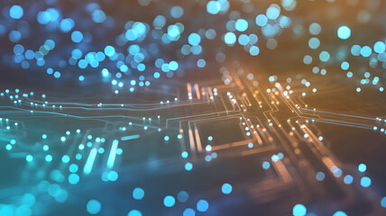 Digital Network: An abstract view of the intricate network of digital pathways and connections within the circuit board, with particles creating a dynamic illustration of interconnectedness.