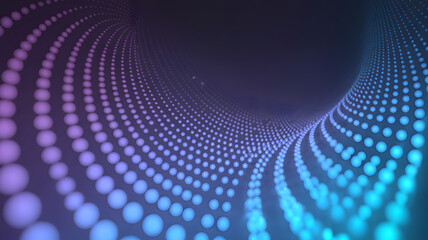 Abstract Tunnel of Light: A mesmerizing digital artwork depicting a tunnel constructed from an array of vibrant, luminous dots, creating an immersive sense of depth and movement.