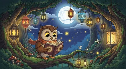 Enchanted Forest Owl Reader - A Whimsical Nighttime Adventure.
