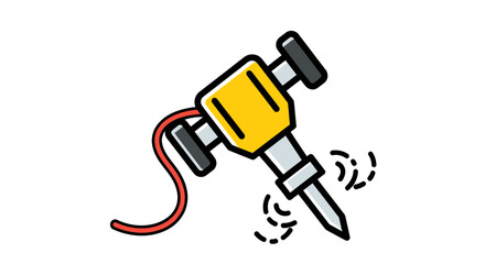 Illustration Of A Jackhammer In Bold Colors Used For Construction Purposes