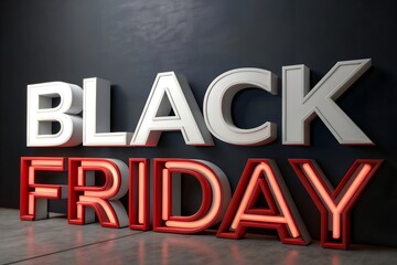 Massive 3D White and Red 'BLACK FRIDAY' Typography on Dark Studio Background