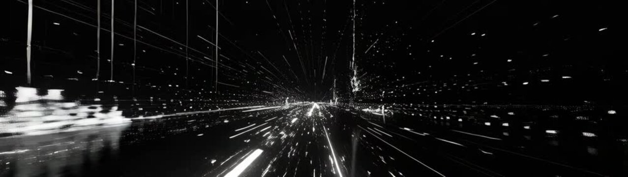 Abstract black and white city data moving at high speed.