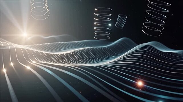 Abstract visualization of quantum fields. Visualization of quantum computing processes.  Waves of quantum fields.