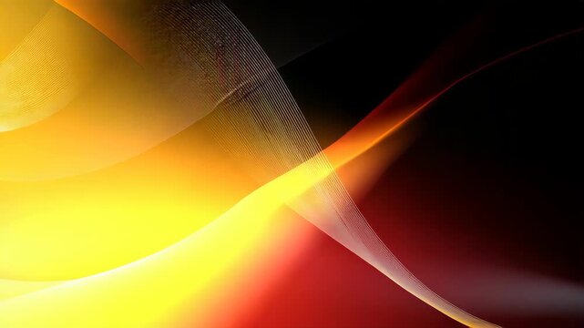 The gradient background is yellow and red, with light and shadow on the left side of the screen The lines in front have an abstract shape giving it a serse of technology