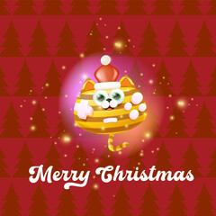 Cute cat gamepad cartoon character vector illustration, striped kitty character wearing a Santa hat, Merry Christmas holiday greeting design, stickers, labels, cards and celebration banners
