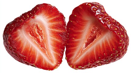 Fresh strawberry cut in half on white background