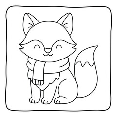 Smiling Fox Coloring Sheet for Kids – Easy Winter Forest Scene