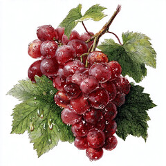 Fresh Red Table Grapes with Green Leaves and Branch Cluster Isolated - Premium Food Stock Photo