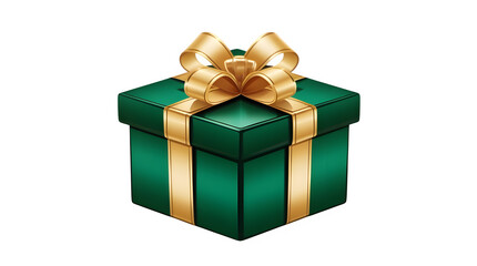 Striped Green Gift Box with Gold Ribbon and Transparent background 