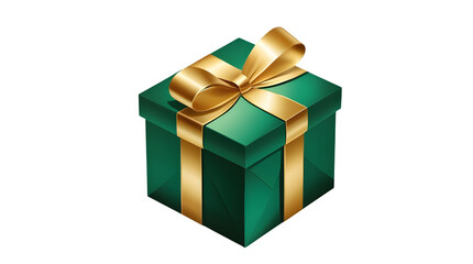Striped Green Gift Box with Gold Ribbon and Transparent background 