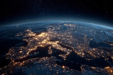 Stunning Earth at night showing Europe and Spain's city lights