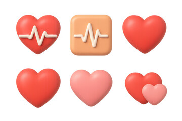 Heart icon collection with electrocardiogram design for valentine's day and health-themed graphics