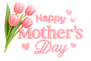 "Happy Mother’s Day typography and tulip flowers in a standalone 3D rendering."