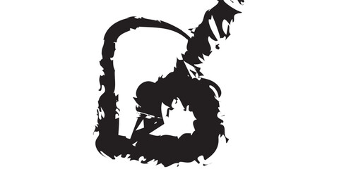 Abstract Black Brushstroke Letter B with Jagged Edges and Unique Shape.