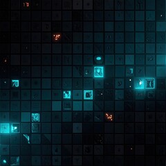 Dark grid pattern with glowing teal highlights