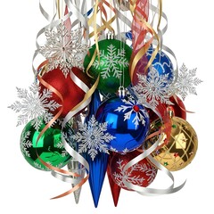 Festive Christmas Ornaments and Baubles &ndash; Holiday Decoration Still Life on White Background