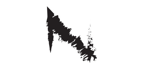 Abstract Black Ink Splatter with Jagged Edges on White Background.