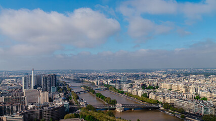 Aerial view of Paris and Seine river from Eiffel tower