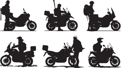 Black Solid Adventure Touring Pause Silhouettes Set of Six on White Background