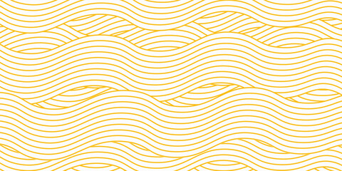 Yellow instant noodle, pasta and spaghetti texture with geometric wavy lines. Ramen, pasta vector pattern. Background abstract food illustration