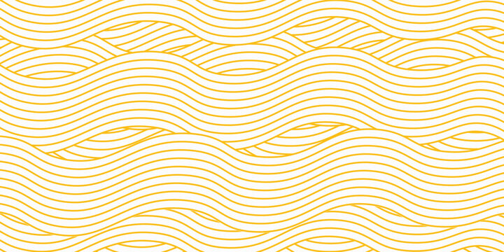 Yellow instant noodle, pasta and spaghetti texture with geometric wavy lines. Ramen, pasta vector pattern. Background abstract food illustration