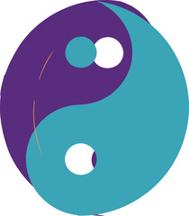 A vibrant and modern interpretation of the ancient yin yang symbol featuring contrasting purple and teal colors representing balance harmony and duality in a circular design