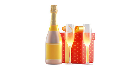 Champagne Bottle and Glasses for New Year Toast and transparent background 