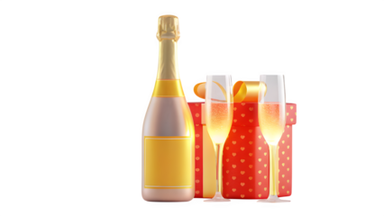 Champagne Bottle and Glasses for New Year Toast and transparent background 