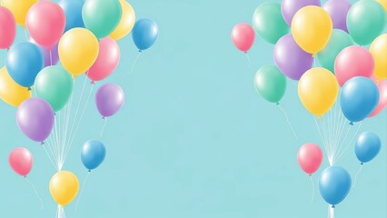 Colorful Balloons Floating on a Light Blue Background.