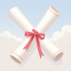 Two crossed diplomas with a ribbon