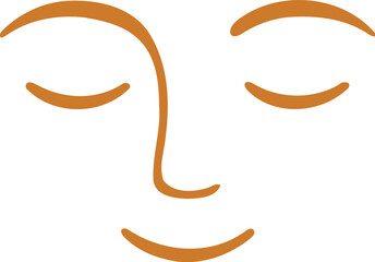 Naklejka premium A minimalist abstract illustration of a serene face with closed eyes and a gentle smile rendered in warm orange lines on a clean white background evoking peace and tranquility