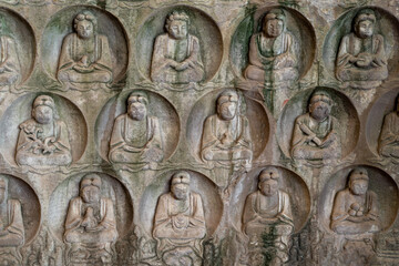 Thousand Buddha Wall Carvings in Niches at Pilu Cave Anyue Sichuan China