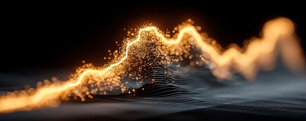 Orange glowing stock market graph shows upward trend with dynamic sparks
