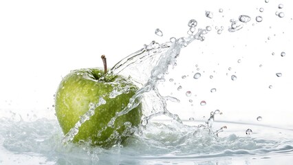 Crisp green apple in refreshing water splash, healthy fruit