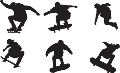 Black Solid Bowl and Vert Air Carve Silhouettes Set of Six on White Background