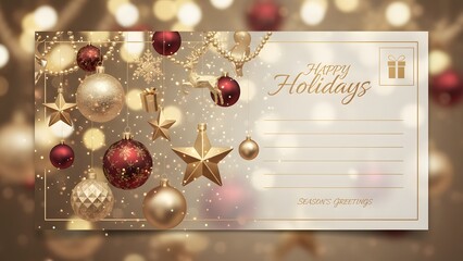 Holiday postcard template design with ornaments stars and lights for christmas season