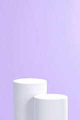 mauve background, two white rounded tube podium, light mauve color palette. double vertical podiums