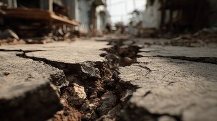 Devastation after Natural Disaster: Earthquake aftermath and structural cracks