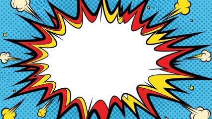 Dynamic Comic Book Explosion Speech Bubble Background with Halftone Dots.
